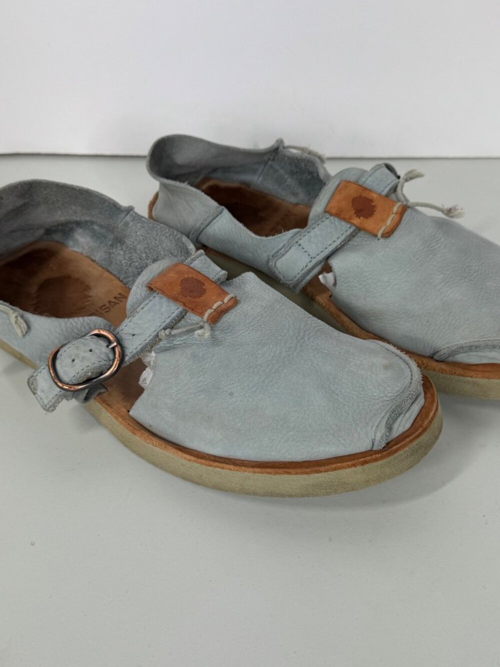 Satorisan Benirras Sandals Light Blue Sz 41 Leather Slip On Buckle